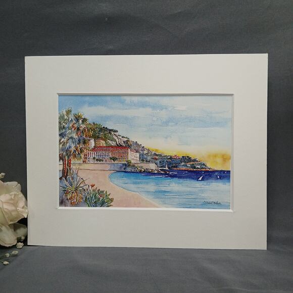 Mont Boron Nice France Coastal Matte Mounted Art Print Elisabeth Toulouse 10x12 - Picture 2 of 10